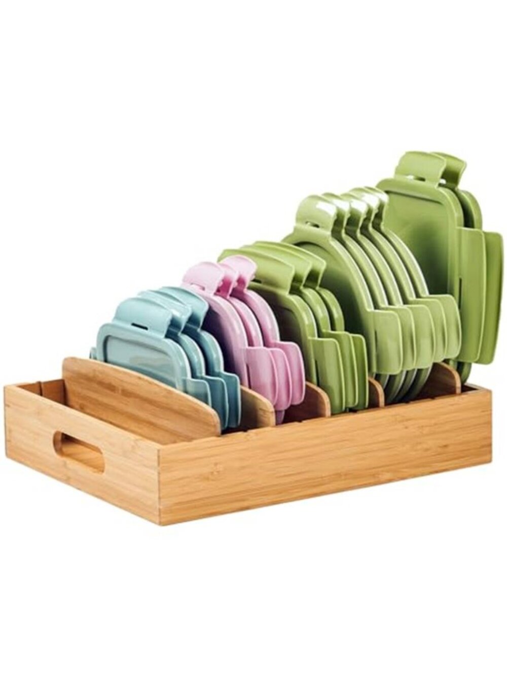 Bamboo Lid Organizer Adjustable Dividers Container Storage Kitchen Drawer Holder